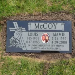 flat style headstone with color images, etching & lettering
